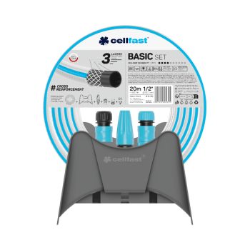   CELLFAST Locsolótömlő 3 rétegű BASIC SET 1/2" 20 m + fali tartó