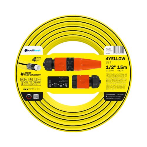 CELLFAST Locsolótömlő 4 rétegű YELLOW SET 1/2" 15 m